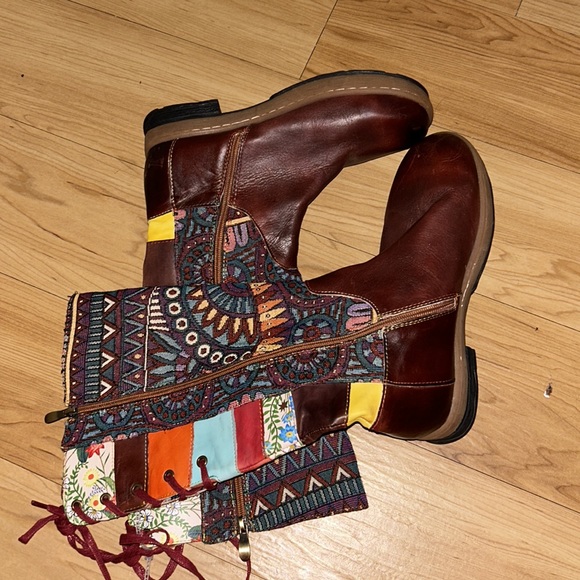 SOCOFY Bohemian Splicing Pattern Flat Leather - Picture 3 of 3